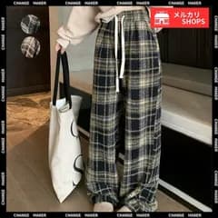 【送料無料】ワイドパンツ チェック柄 レディース 起毛感 ウエストゴム 体型カバー ゆったり オシャレ リラックス 着やせ ボトムス 韓国風 ダンス衣装 カジュアルパンツ ロングパンツ らくちんパンツ 美脚 秋冬 快適 新品 未使用 CH99FZFZ-032