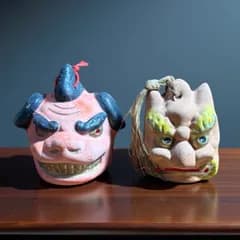 郷土人形 獅子と鬼 在銘 郷土玩具 作家物 縁起物 置物 オブジェ 彫像 インテリア アンティーク