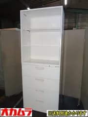 （中古）（一部地域送料無料）オカムラ 書庫上下セット 上段オープン/下段ラテラル４段 ※Ｂ５対応 下段鍵付き 高さ2100mm F-HA-147-1105A
