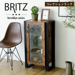 ♪インダストリアルデザイン コレクションラック ［幅50.5cm］　　　　飾り棚 ディスプレイケース 扉付き ガラス扉 ガラスケース アンティーク インダストリアル フィギュア 強化ガラス コレクション