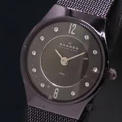 箱付 スカーゲン QZ ブラックシェル文字盤 12P 233XSMM レディース腕時計 2000000 NSK KMR