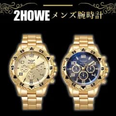 メンズ 腕時計 ビジネス カジュアル ステンレス 金色 紺色 ネイビー ゴールド スタイリッシュ デザイン クォーツ時計 大文字 見やすい バンド調整可能 プレゼント ギフト 贈り物 誕生日 通勤 通学 おしゃれ 人気 デザイン ファッション 高級感 Y