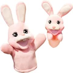 merrytime ハンドパペット ぬいぐるみ 人形 人形劇 腹話術 子供 犬 猫 ペットが喜ぶ 授業 手足 口が動く ケガ防止 洗える 小道具 (ピンクうさぎ)