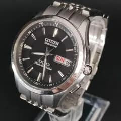 801-2　CITIZEN　シチズン　EXCEED　エクシード　ブラック　シルバー　ソーラー　充電式　men's　メンズ　男　エコドライブ　eco drive　腕時計　watch　ラウンド　round　チタン　H100-T010164