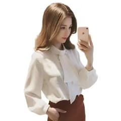[レグエイト] ボウタイブラウス レディース 長袖 シフォン素材 シャツ スカーフタイ風 リボン付き トップス 春 秋 通勤 オフィスカジュアル きれいめ 着痩せ フォーマル シンプル 無地 おしゃれ (JP, アルファベット, M, ホ [ホワイト] [M]