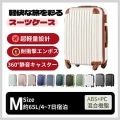 キャリーケース Mサイズ スーツケース キャリーバッグ 超軽量 TSAロック搭載 4日-7日 中型 幅 奥行 高さ kg ベージュ 1年保証付き