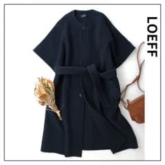 定価88000円 LOEFF ロエフ UNITED ARROWS ユナイテッドアローズ リバー スリーブレス ノーカラーコート カシミヤ アンゴラ ウール 毛 混 アウター 羽織 0 ブラックネイビー系(106Y＋0383)26F.☆
