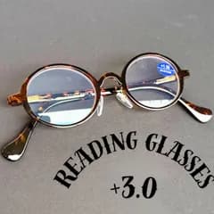 +3.0 老眼鏡 丸メガネ眼鏡メンズレディース レオパード べっ甲 レトロクラシック ビンテージ 丸い ラウンドオーバル人気お洒落ブルーライトカット かっこいい可愛い オシャレ40代50代60代 小さめ小さい UV リーディングシニアグラスクリア PCパソコン