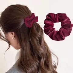 【数量限定】髪留め 女性 ヘアアクセサリー レッド おしゃれ クリスマス 光沢感 パーティー 無地ヘアロープ 新年 ヘアゴム 母の日 ベロア プレゼント ベルベットシュシュ (04 「Mmokari」 ワインレッド)