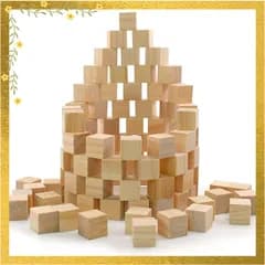 【迅速発送】Enkrio ウッド キューブ 木製 積み木 立方体 木 ブロック 図形キューブ 100個セット DIY工芸品 装飾 未加工の木製キューブ 天然木 無着色 塗装なし (2*2*2cm) 0