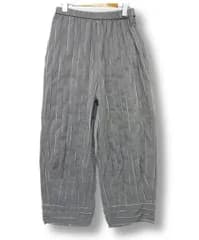 ◇☆【1点限り】【極美品】【1度のみ着用】【日本製】慈雨 ジウ JIU センソユニコ ストレッチ ワイドパンツ ストライプ ウエストゴム グレー Lサイズ40 ■管理番号L29554SSS26-251124-503（510）