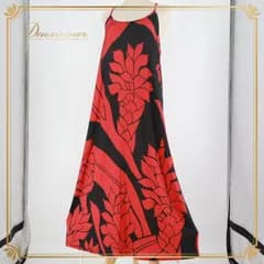 フラダンス 衣装 ワンピース ドレス Kuulei Hawaii レッド系 キャミソールワンピース ロングワンピース ツートーン 印象的 華やか 鮮やか かっこいい ハワイアン アロハ ハワイアンプリント キャミワンピ フラ ダンス レッスン 練習 ブラック系