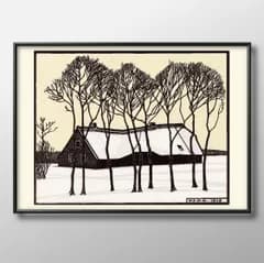 02128ジュリー ド グラーグ 雪の中の農場 A3 サイズ ポスター アート おしゃれ 絵画 インテリア 北欧 イラスト マット紙 艶消し アートパネル 額 フレーム デザイン 壁掛け ギフト 新築祝い ディスプレイ 