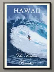 06422Hawaii ハワイ サーフィン A3 サイズ ポスター アート おしゃれ 絵画 インテリア 北欧 イラスト マット紙 艶消し アートパネル 額 フレーム デザイン 壁掛け ギフト 新築祝い ディスプレイ 