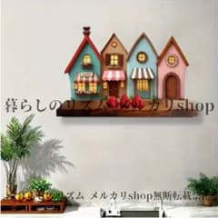 本シェルフ 村の家 デコレーティブフローティングシェルフ 木製収納棚 本 小物置き リビングルーム 玄関 寝室 階段 エントランス オフィス用 ホームデコレーション クリスマスホームデコレーション ヨーロッパ風  カラフルな家
