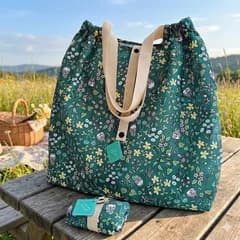 エコバッグ 折りたたみエコバッグ ショッピングバッグ マイバッグ 買い物袋 撥水 大容量 16L 花柄 ボタニカル 北欧風 グリーン 巾着 肩掛け コンパクト サブバッグ 旅行 ジム 温泉 新品