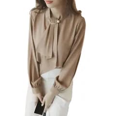 [レグエイト] ボウタイブラウス レディース 長袖 シフォン素材 シャツ スカーフタイ風 リボン付き トップス 春 秋 通勤 オフィスカジュアル きれいめ 着痩せ フォーマル シンプル 無地 おしゃれ (JP, アルファベット, L, ベ [ベージュ] [L]