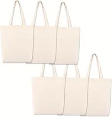 ZERONOWA キャンバストートバッグ 6個セット 無地 ショルダー 手提げ ペイント 刺繍対応 (オフホワイト,  小)