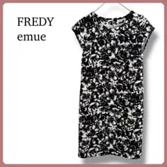 FREDY emue フレディ エミュ ひざ丈 ワンピース フレンチスリーブ 花柄 モノトーン 白黒 36