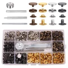 カシメ打ち具セット 収納ケース付き スナップ留め具 120個セット ホック打ち工具 カシメセット パーツ スナップボタン 工具 DIY ホック 手作り バネ ハンドメイド レザークラフト