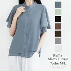 ラッフルスリーブブラウス  フリル袖 シフォンブラウス 半袖 レディース  大人 ファッション 春 仕事
