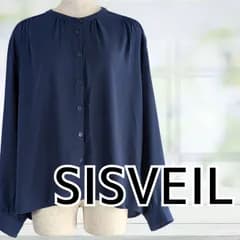 USED SISVEIL バンドカラーギャザーブラウス ネイビー サイズ38 レディース シスベイル