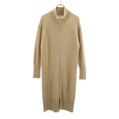 美品 green label relaxing グリーンレーベルリラクシング ウール 長袖 セレニティ ジップニット ワンピース F ベージュ レディース 古着