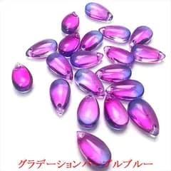 Q-045 トップホール ガラスビーズ しずく【グラデーションパープルブルー】 14mm×8mm 20個入 ドロップ 雫 涙 硝子ビーズ ハンドメイド アクセサリー パーツ 透明 クリア