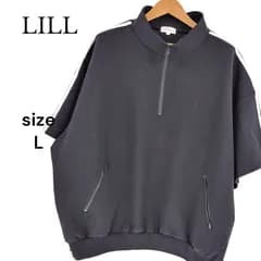 LILL リル ルーズシルエット コットンポンチドレープトラックハーフジップ 半袖プルオーバー ハーフジップアップジャージ サイドジップ バックリング ブラック Ｌ 長袖 ビックシルエット 七分袖 メンズ