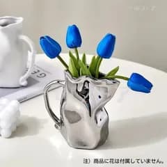 インテリア小物 花瓶 フラワーベース 花器 ケトル オーナメント セラミック シルバー 電気メッキ 鏡面 北欧 おしゃれ お洒落 かわいい スタ