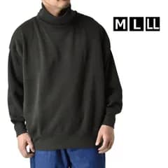 ドルマンスリーブ 《ハイネック：杢チャコール》新品 未使用 メンズ 選べる衿元 クルーネック タートルネック 裏起毛 ワイドシルエット 柔らか 軽量【H4Q】【ゆうパケット】ファッション メンズ M L XL 冬
