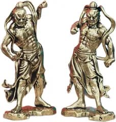 Saki&Masa 金剛力士像 仁王像 阿形 吽形 二対セット 真鍮製 仏像 置物 お守り 魔除け 厄除け 縁起物 ミニチュア 風水 インテリア (黄金色,  ミニサイズ)