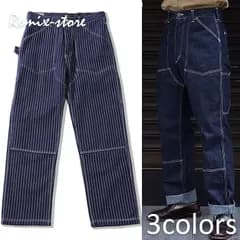 ★レトロデニム ヴィンテージ的 ウォバッシュ ワーキング デニムパンツ XS〜2XL ビンテージ ワーク ホワイト 藍染 大きいサイズ★sw659