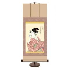 送料無料 和風モダン掛 ビードロを吹く娘 (びーどろをふくむすめ) 高精彩複製画 浮世絵