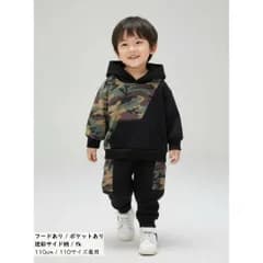フード付き カーゴ 迷彩柄 2点 セットアップ 長袖 パーカー スウェット 上下セット キッズ ベビー服 男の子 女の子 春 秋 かっこいい 韓国子供服_371_