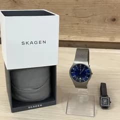C018 電池交換済み　SKAGEN スカーゲン 2点セット　ウルトラスリム 233XLTTN 821xsmm1 メンズウォッチ 腕時計　青文字盤　箱付き　稼働品