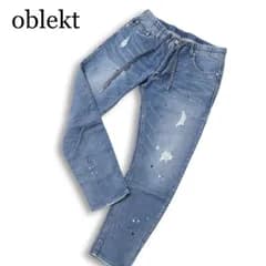 oblekt オブレクト ダメージ&ペイント加工★ イージー ストレッチ スウェット デニム パンツ ジーンズ Sz.S メンズ
