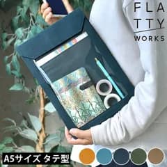 ④キングジム フラッティワークス A5サイズ タテ型 縦型 水色 カーキ 紺  5414 リュックインバッグ バッグインバッグインナーバッグ 自立 マチ付き マチあり 薄型 スマート 帆布 透明 おすすめ マグネット ポケット シンプル 男前