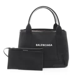 バレンシアガ BALENCIAGA トートバッグ NAVY CABAS S ネイビーカバ ブラック キャンバス レザー ネイビーカバス S レディース Used A