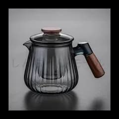 手作り 耐熱ガラス 急須 ティーポット ガラス 茶こし付き ガラスポット 紅茶ポット 花茶 工芸茶 に おすす め 直火可 クルミ材 木製持ち手