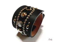 50mm スタッズリストバンド【CSW-50M-001】スタッズブレス 茶芯 レザーブレス リストバンド 極上 本革 ロック ロカビリー パンク ビンテージ バイカー アメカジ スタッズベルト