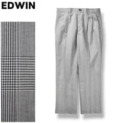 【新品未使用】 【タグ付き】 エドウィン EDWIN スラックス パンツ トラウザー ツータック シングルステッチ チノパン シワ防止 形態安定加工 34 千鳥格子柄 ブラック x ホワイト メンズ