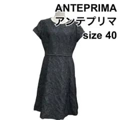 ◇ アンテプリマ ANTEPRIMA ワンピース フレンチスリーブ ノーカラーワンピース 黒 フラワージャガード 40 M～L 11号 レディース Z6B318