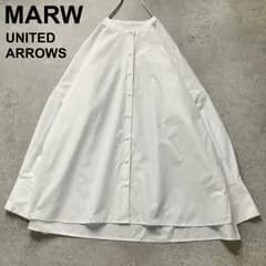 MARW UNITED ARROWS マルゥ ユナイテッドアローズ バンドカラーシャツ ブラウス 長袖 ロングスリーブ 白 ホワイト レディース 36サイズ M L相当 洗える 通勤 オフィス 清潔感 ゆったり 体型カバー 美品