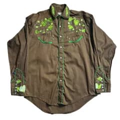 Rockmount ウエスタンシャツ 刺繍 ブラウン M ロックマウント Western Shirt