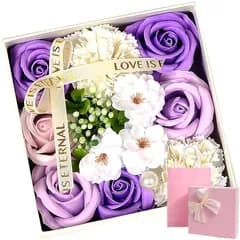 【新品】 CaanDyy シャボンフラワー花束，ホワイトデーギフト ，フラワーソープ 薔薇 リボン付き専用ボックス、専用手提げ袋、メッセージカード付 石鹸花 バラ 造花 母の日 プレゼント 香りローズ 薔薇 カーネーション 記念日 結婚式 出産 送別会 誕 1