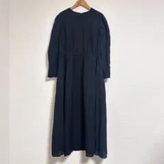 組曲 23SS シャーリングライクシフォンワンピース フィット＆フレア ウエストゴム ミモレ丈 黒 サイズ5 XL デイリー オケージョン対応