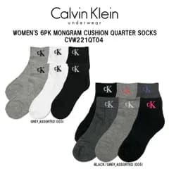 Calvin Klein(カルバンクライン)ck レディース ソックス 靴下 6足組 クォーター丈 クッション ロゴ ワンポイント アソート 女性用 CVW221QT04