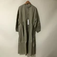 E251　新品　natural by clip　ギャザーシャツワンピ　グレージュ　F　コットン　ワンピース　スタジオクリップ　