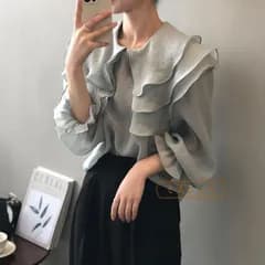 再入荷 シアー ブラウス 長袖 レディース 夏 春秋 スカラップ 長袖シアーブラウス トップス シャツブラウス 長そで クルーネック プルオーバー シアー シースルー 無地 ゆったり 夏 ボリューム袖 バルーン袖 可愛い 上品